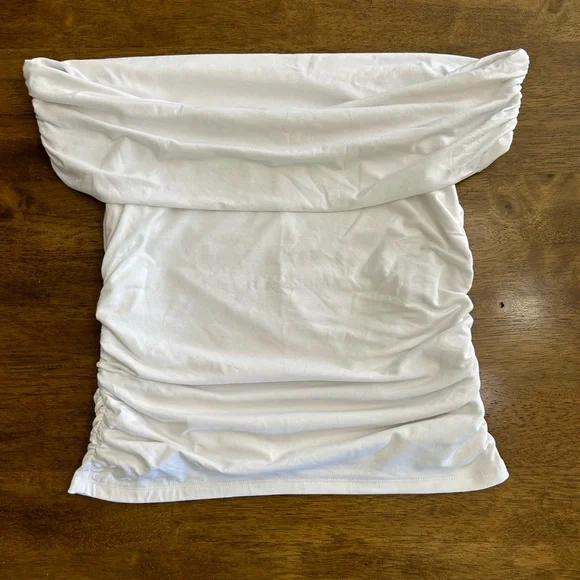 Abercrombie & Fitch Modal-Blend White Off-Shoulder Ruched Top Size L - Picture 4 of 9